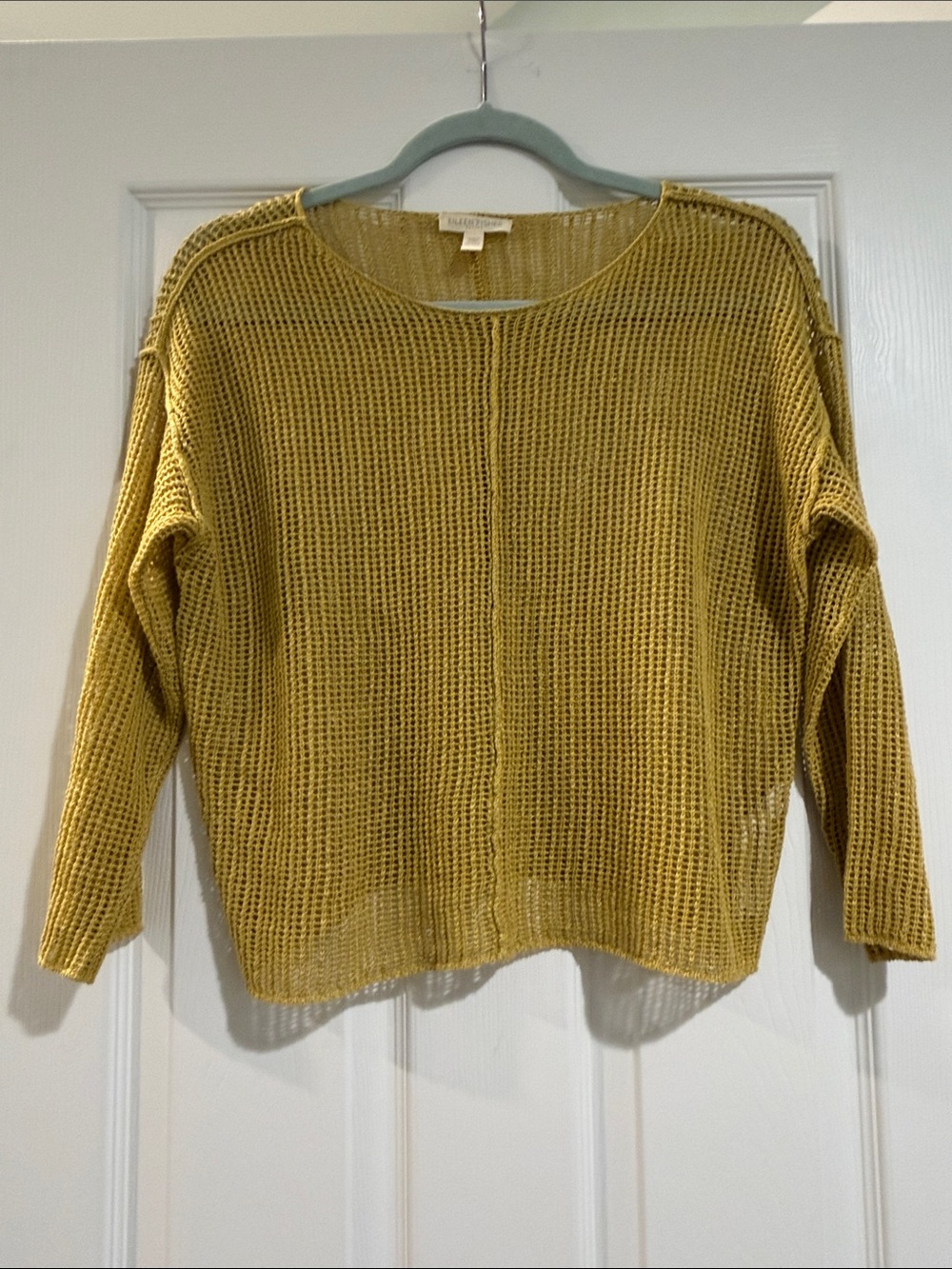 Eileen Fisher Open-Weave Crew Neck Sweater in Mustard